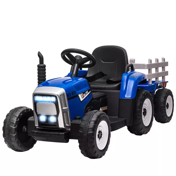HOMCOM Ride On Tractor, Battery Powered Electric Car, with Detachable Trailer, Remote Control, Music, Blue - 1