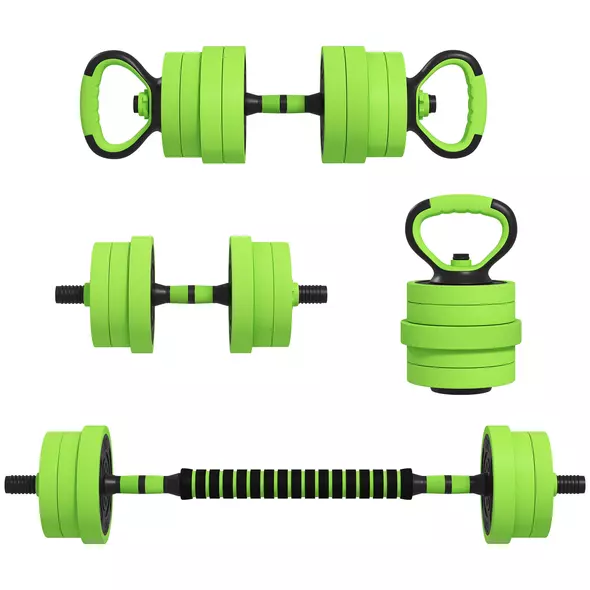 SPORTNOW 20kg 6-In-One Adjustable Weight Dumbbells Set, Barbell, Kettlebell, Push Up Stand - Green - 1