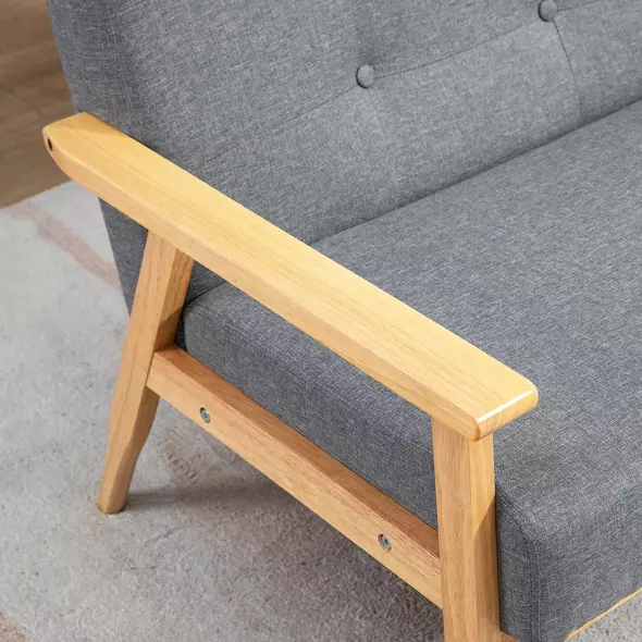 HOMCOM 2 Seater Sofa Modern Linen Fabric Upholstery Tufted Couch with Rubberwood Legs for Living Room and Kitchen, Dark Grey - 8