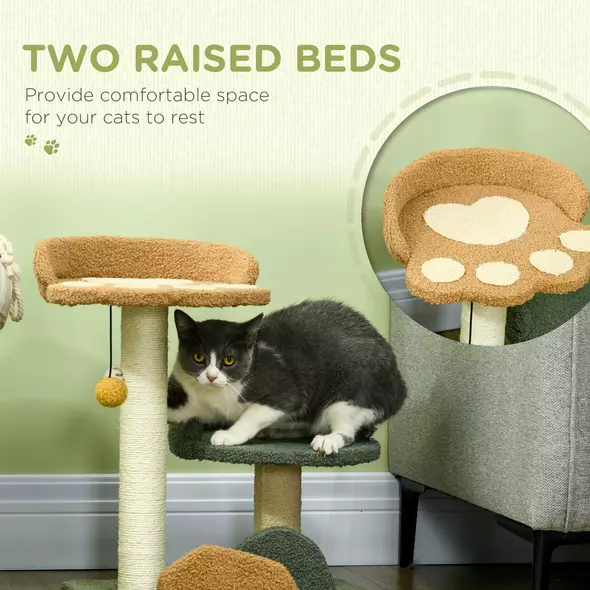 PawHut 52cm Small Cat Tree for Indoor Cats, Scratching Posts with Two Beds, Toy Ball - 5