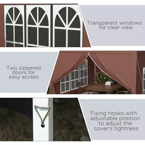 Outsunny 3 x 3 m Pop Up Gazebo, Wedding Party Canopy Tent Marquee with Carry Bag and Windows, Coffee - 8