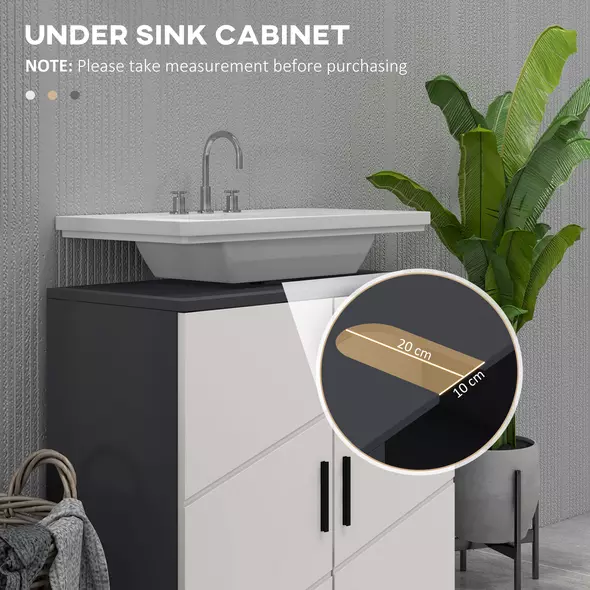 kleankin Under Sink Bathroom Cabinet, Bathroom Vanity Unit, Basin Storage Cupboard with Double Doors and Shelf, 10W x 20Dcm "U" Cut-Out, Light Grey - 4
