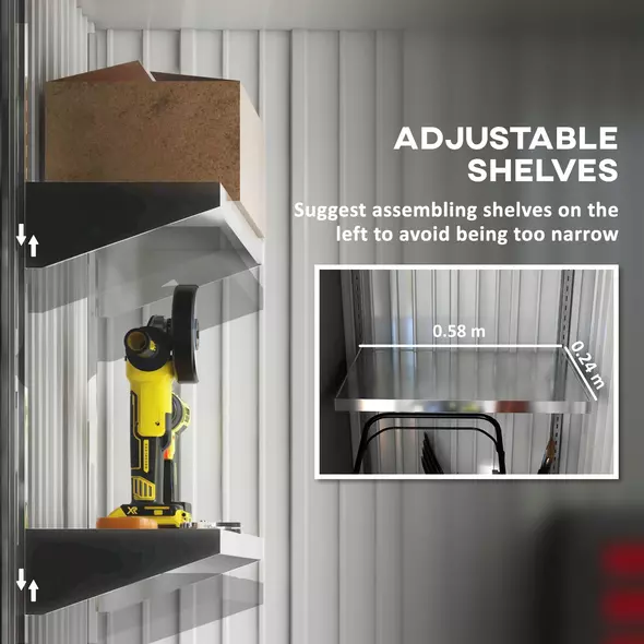 Outsunny Metal Garden Shed, Outdoor Lean-to Shed for Tool Motor Bike, with Adjustable Shelf, Lock, Gloves, 5'x3'x6', Grey - 5