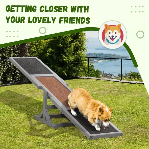PawHut Wooden Pet Seesaw for Big Dogs, Dog Agility Equipment with Anti-Slip Surface - Grey - 6