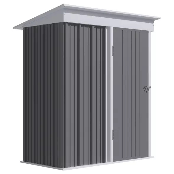 Outsunny Metal Garden Shed, Outdoor Lean-to Shed for Tool Motor Bike, with Adjustable Shelf, Lock, Gloves, 5'x3'x6', Grey - 1