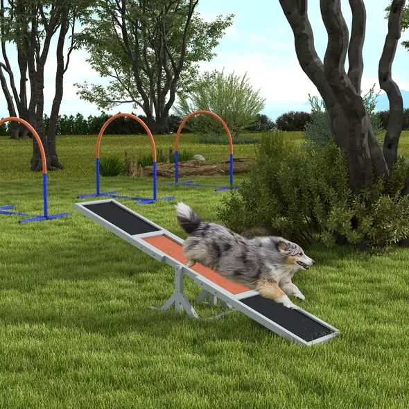 PawHut Wooden Pet Seesaw for Big Dogs, Dog Agility Equipment with Anti-Slip Surface - Grey - 9