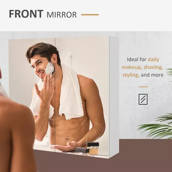 kleankin Bathroom Mirror Cabinet, Wall Mounted Bathroom Storage Cupboard with Adjustable Shelf, 60W x 15D x 60Hcm, High Gloss White - 6