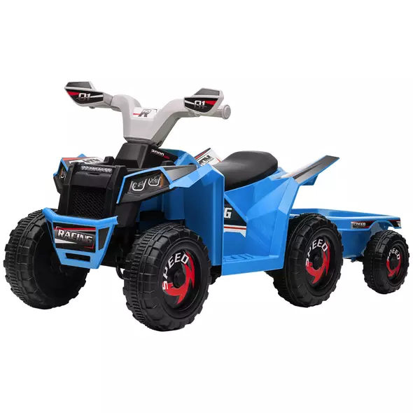HOMCOM 6V Quad Bike with Back Trailer, Wear-Resistant Wheels, for Ages 18-36 Months, Blue - 1