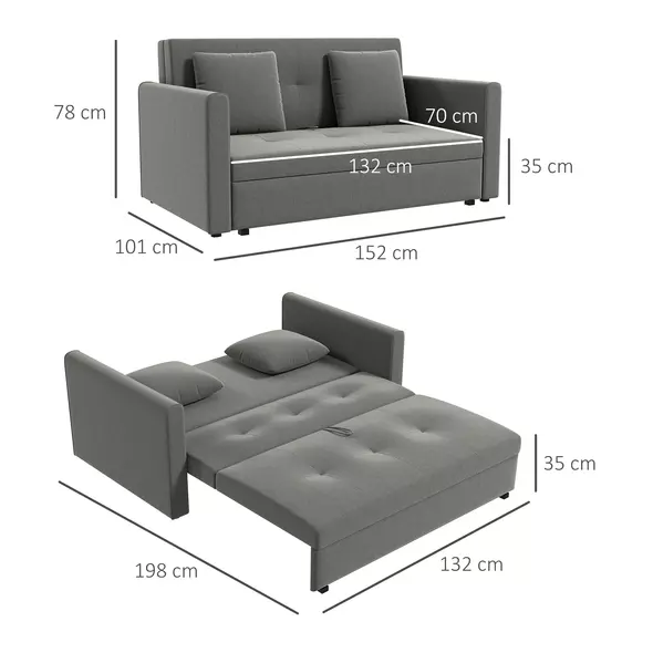 HOMCOM Snow Flannel Two-Seater Sofa Bed, with Storage - Grey - 3