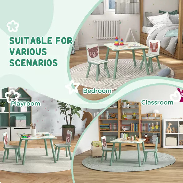 ZONEKIZ Kids and Table Chairs, Children Desk with Two Chairs, Toddler Furniture Set, for Ages 3-6 Years - Green - 6