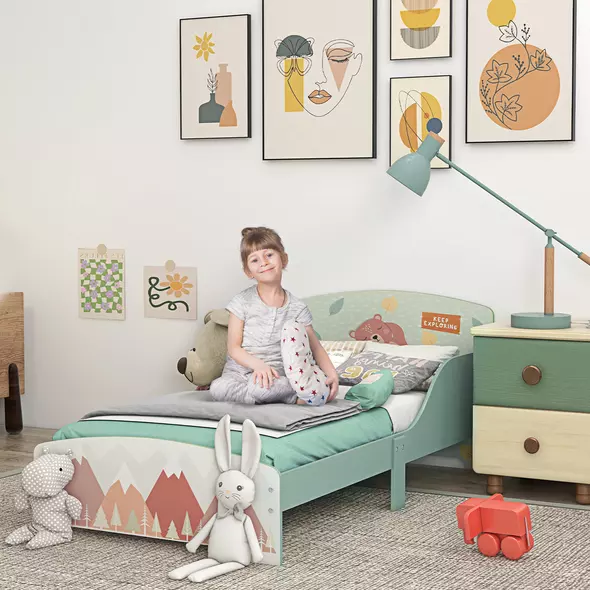 ZONEKIZ Toddler Bed Frame, Kids Bedroom Furniture for Ages 3-6 Years, Green - 2