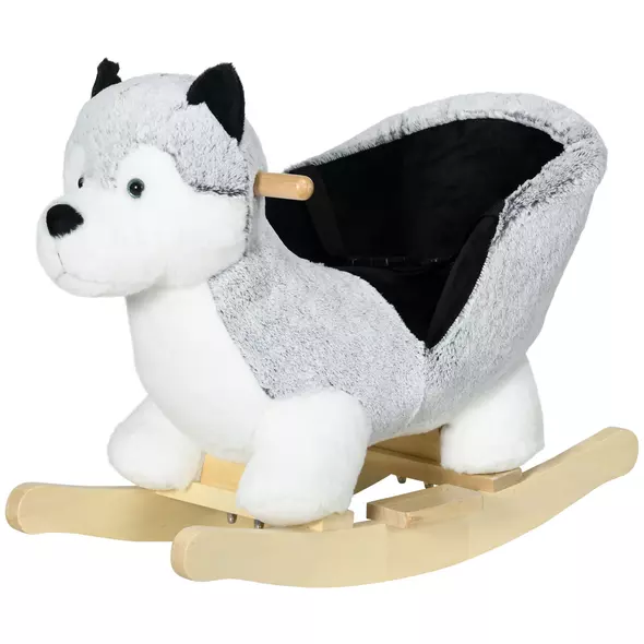 HOMCOM Baby Rocking Horse, Husky-Designed Plush Rocking Animal, with Sounds, Seatbelt, for Ages 18-36 Months - Grey - 1