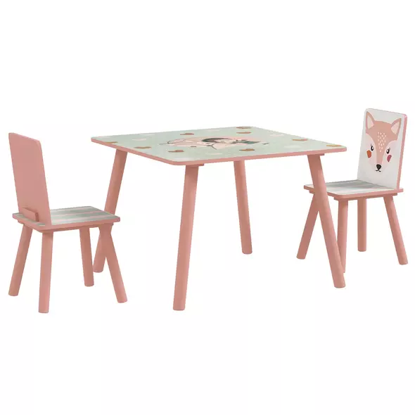 ZONEKIZ Kids and Table Chairs, Children Desk with Two Chairs, Toddler Furniture Set, for Ages 3-6 Years - Pink - 1