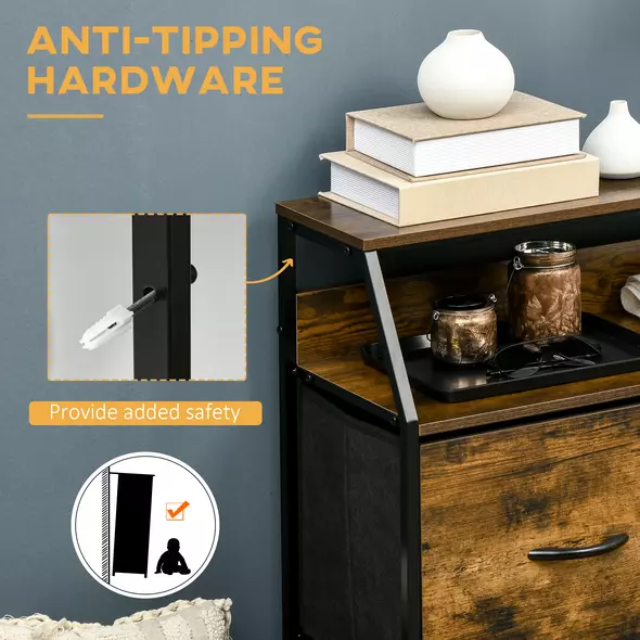 HOMCOM Bedroom Chest of Drawers, Industrial 5 Fabric Drawer Dresser with Open Shelf for Living Room, Rustic Brown - 7