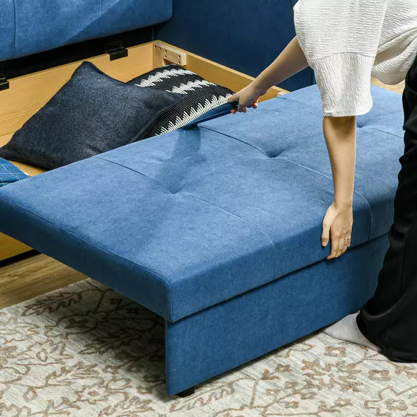 HOMCOM 2 Seater Sofa Bed with Hidden Storage, Pull Out Convertible Bed Settee, Modern Snow Flannel Loveseat Sofa Sleeper with 2 Cushions for Living Room, Guest Room, Deep Blue - 8
