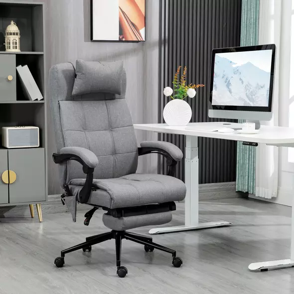 Vinsetto Office Chair with 6-point Vibration Massage and Heat, Computer Chair with Adjustable Height, Head Pillow, Footrest for Home, Grey - 2