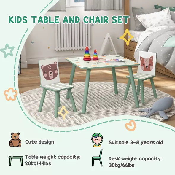 ZONEKIZ Kids and Table Chairs, Children Desk with Two Chairs, Toddler Furniture Set, for Ages 3-6 Years - Green - 7