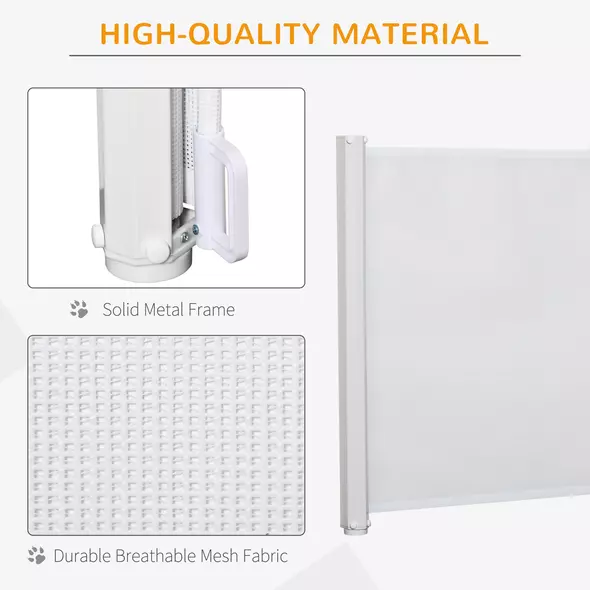 PawHut Retractable Stair Gate,  Dog Pet Barrier, for Doorway, Staircase, Hallway - White - 6