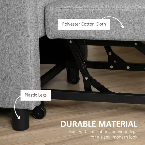 HOMCOM 3-In-1 Single Chair Bed with Adjustable Backrest, Pillow and Footrest for Living Room, Grey - 5