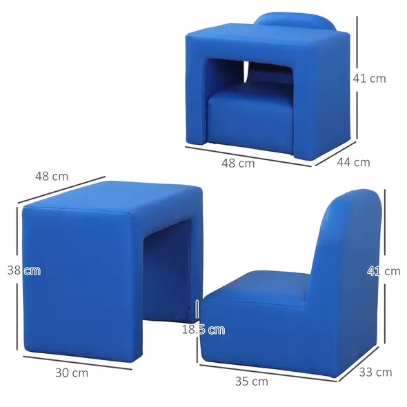HOMCOM 2 In 1 Toddler Sofa Chair,  48 x 44 x 41 cm, for Game Relax Playroom, Blue - 3