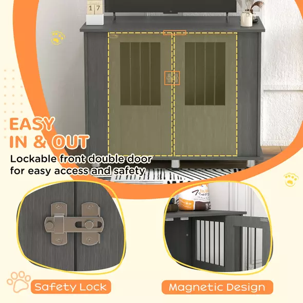 PawHut Dog Crate Table for Medium and Large Dogs with Magnetic Door for Indoor Use, 95 x 55 x 75 cm, Grey - 6