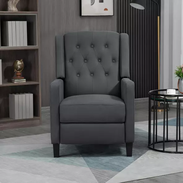 HOMCOM Wingback Recliner Chair for Home Theater, Button Tufted Microfibre Cloth Reclining Armchair with Leg Rest, Deep Grey - 7