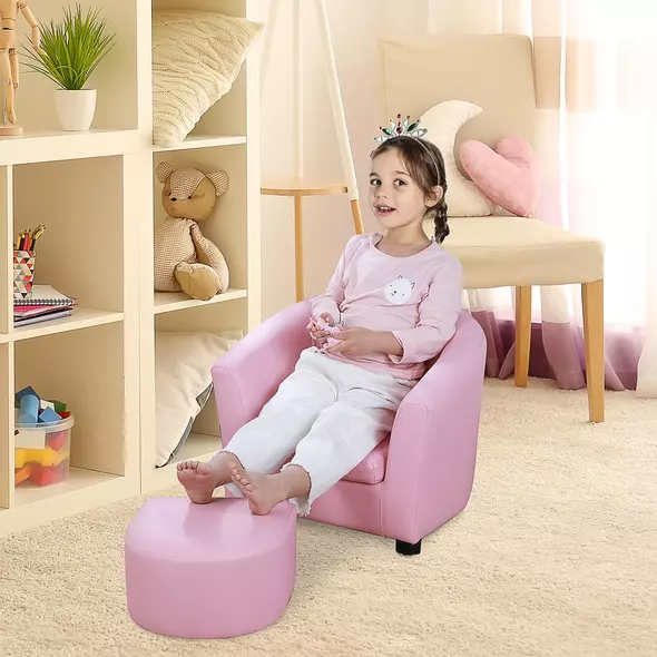 HOMCOM Kids Toddler Sofa Children's Armchair Footstool with Thick Padding, Anti-skid Foot Pads, 30 x 28 x 21cm, Pink - 2
