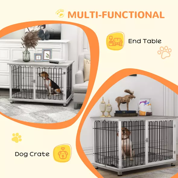 PawHut Indoor Dog Crate Furniture, Side End Table, with Soft Washable Cushion, Lockable Doors, for Large Dogs - 5