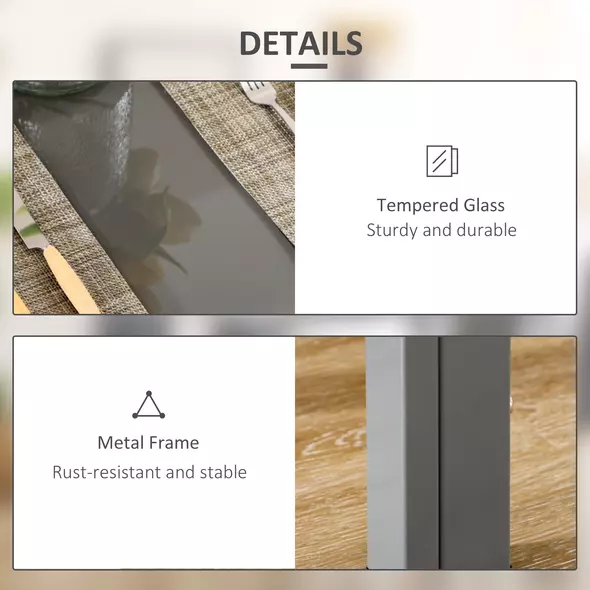 HOMCOM 5-Piece Kitchen Dining Table Set with 4 Faux Leather Metal Frame Chairs Glass Tabletop Desk for Dining Room, Kitchen, Dinette, Grey - 6