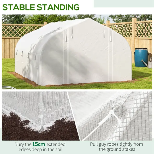 Outsunny 4 x 3(m) Walk-in Polytunnel Greenhouse, Zipped Roll Up Sidewalls, Mesh Door, 8 Mesh Windows, Tunnel Warm House Tent with PE Cover, Complimentary Plant Labels and Gloves, White - 8