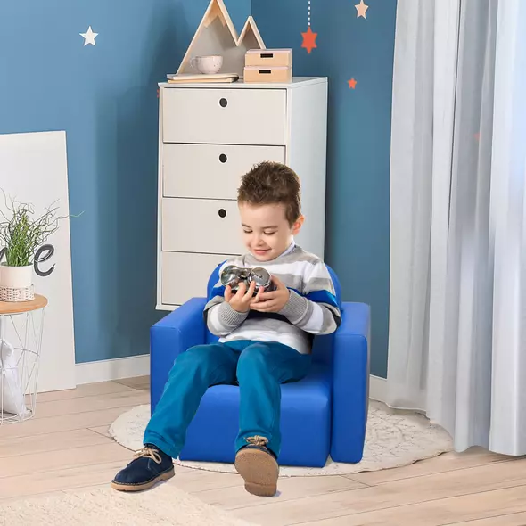 HOMCOM 2 In 1 Toddler Sofa Chair,  48 x 44 x 41 cm, for Game Relax Playroom, Blue - 2