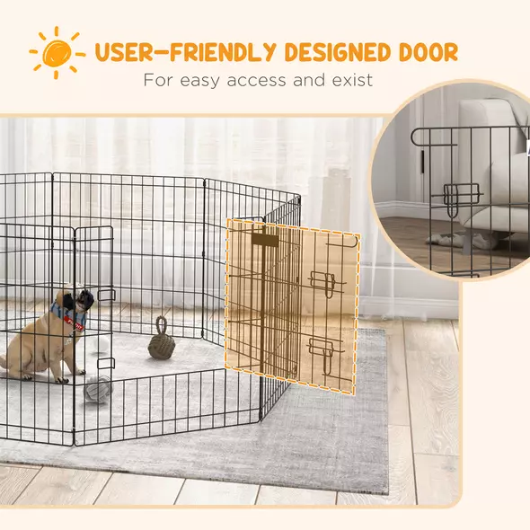 PawHut Dog Playpen, Puppy Pen, Eight-Panel Metal Fence, for Small Dogs, Indoors, Outdoors - Black - 7