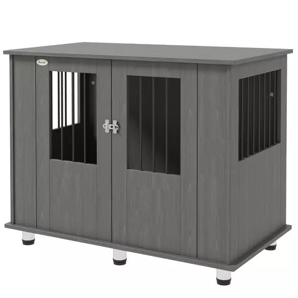 PawHut Dog Crate Table for Medium and Large Dogs with Magnetic Door for Indoor Use, 95 x 55 x 75 cm, Grey - 1
