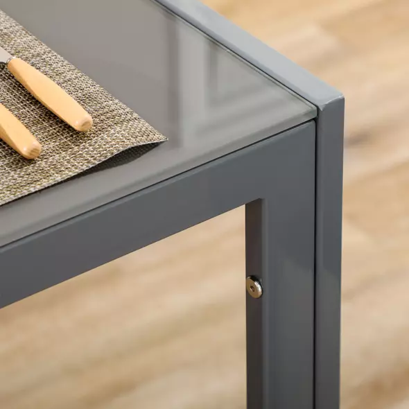 HOMCOM 5-Piece Kitchen Dining Table Set with 4 Faux Leather Metal Frame Chairs Glass Tabletop Desk for Dining Room, Kitchen, Dinette, Grey - 8