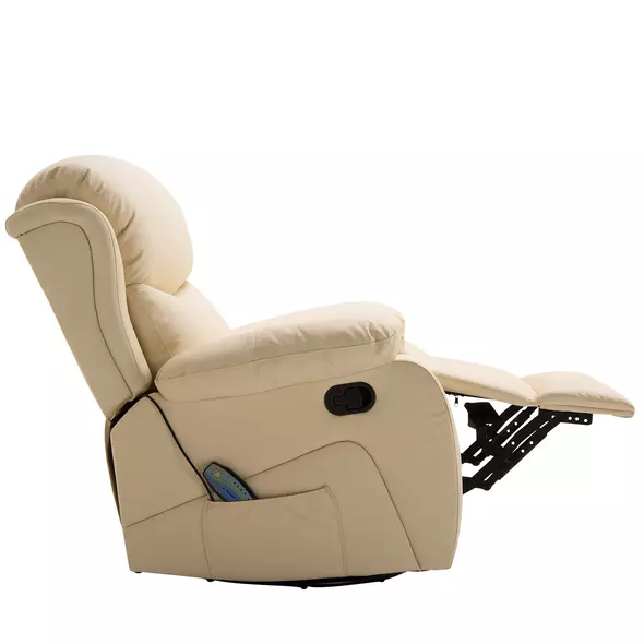 HOMCOM PU Leather Reclining Chair with 8 Massage Points and Heat, Manual Recliner with Swivel Base, Footrest and Remote, Beige - 5