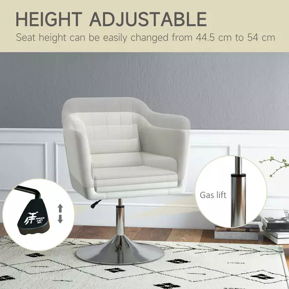 HOMCOM Modern Accent Chair with Swivel Base, Height Adjustable Arm Chair with Pillow for Living Room, Bedroom, Cream White - 4