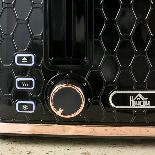 HOMCOM 1.7L 3000W Fast Boil Kettle & 4 Slice Toaster Set, Kettle and Toaster Set with 7 Browning Controls, Crumb Tray, Black - 7