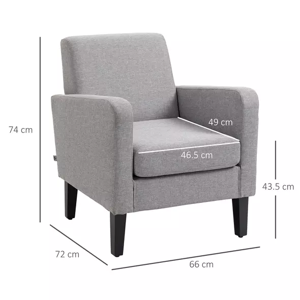 HOMCOM Linen-Look Boxy Armchair - Light Grey - 3