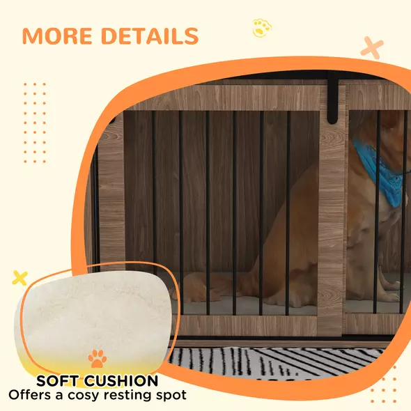 PawHut 46.46'' Dog Crate Furniture with Removable Cushion & Security Latch for Extra Large Dogs - Walnut Brown - 7