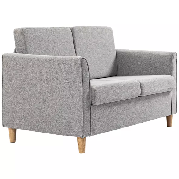 HOMCOM Compact Loveseat Sofa, Modern 2 Seater Sofa for Living Room with Wood Legs and Armrests, Light Grey - 1