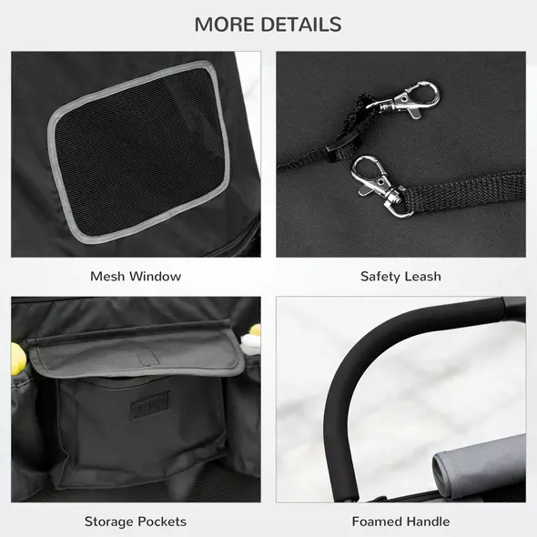 PawHut Foldable Pet Stroller, with Universal Wheels, Shock Absorber, for Medium and Large Dogs - Black - 7