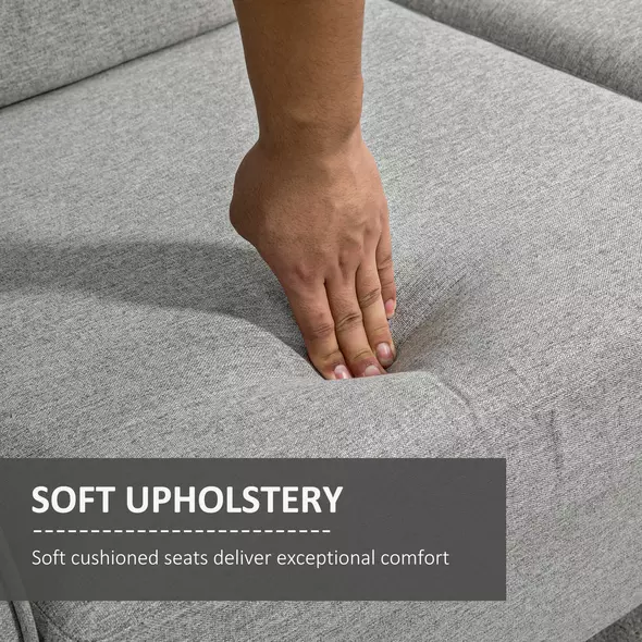 HOMCOM Compact Loveseat Sofa, Modern 2 Seater Sofa for Living Room with Wood Legs and Armrests, Light Grey - 4