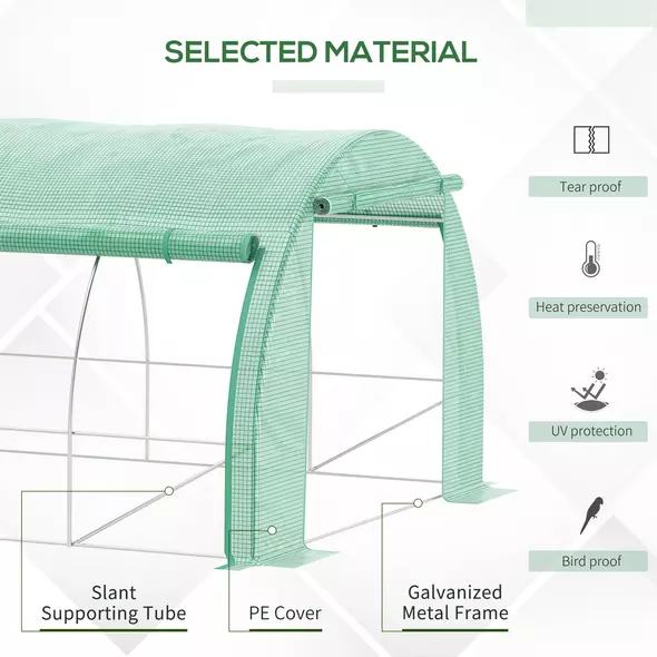 Outsunny Polytunnel Greenhouse Walk-in Grow House Tent with Roll-up Sidewalls, Zipped Door and 8 Windows, 4x3x2m Green - 4