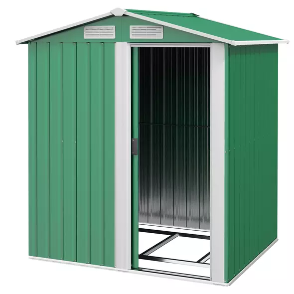 Outsunny Garden Metal Tool Storage Shed with Sliding Door, Sloped Roof and Floor Foundation, 152 x 132 x 188cm, Green - 1