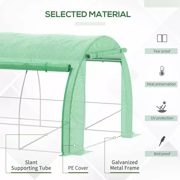 Outsunny Polytunnel Greenhouse Walk-in Grow House Tent with Roll-up Sidewalls, Zipped Door and 6 Windows, 3x3x2m Green - 4