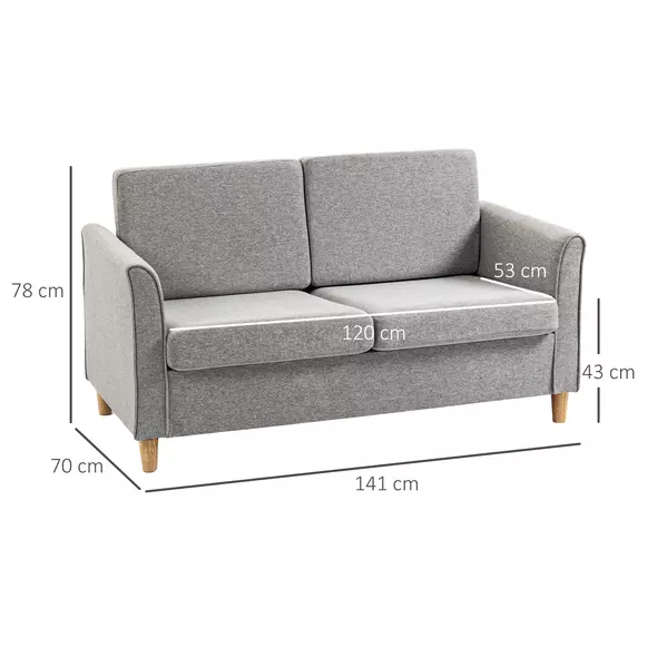 HOMCOM Compact Loveseat Sofa, Modern 2 Seater Sofa for Living Room with Wood Legs and Armrests, Light Grey - 3