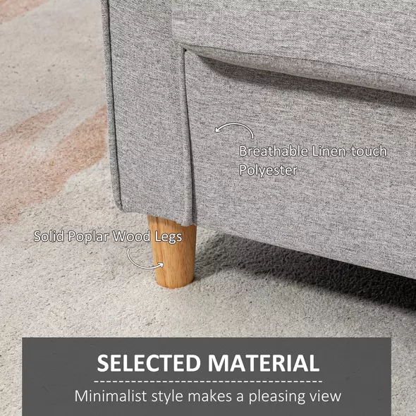 HOMCOM Compact Loveseat Sofa, Modern 2 Seater Sofa for Living Room with Wood Legs and Armrests, Light Grey - 5