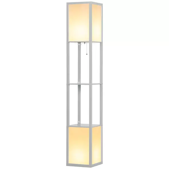 HOMCOM Modern Shelf Floor Lamp with Dual Ambient Light, Standing Lamp Living Room, Bedroom, 156cm, Grey - 1