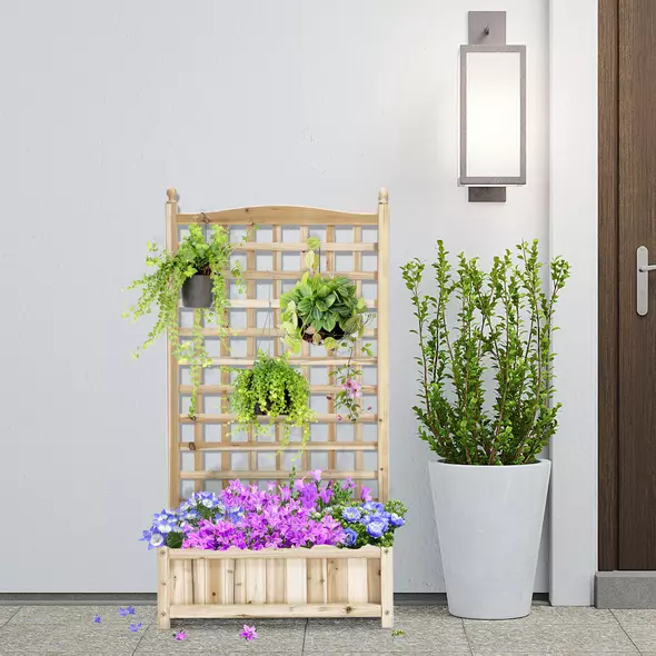 Outsunny Garden Planters with Trellis for Climbing Vines, Wood Raised Beds for Garden, Flower Pot, Indoor Outdoor, Natural - 9