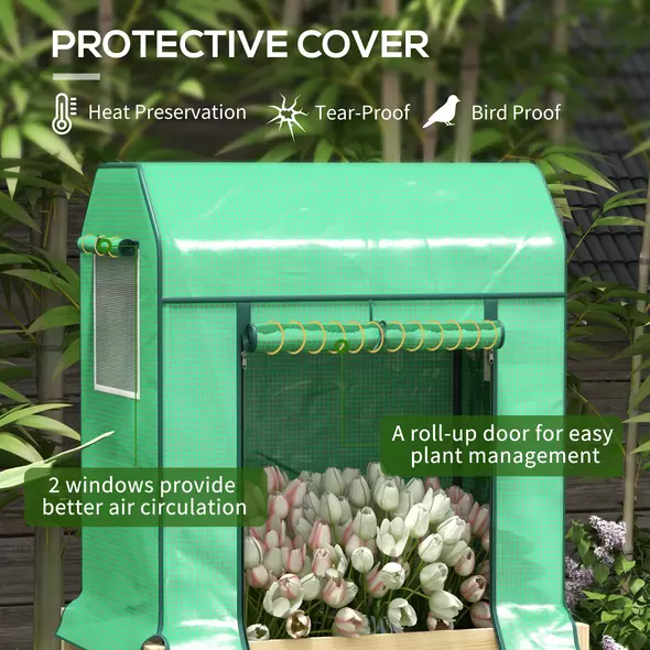 Outsunny Wooden Planter Box with PE Greenhouse Cover and Bed Liner, Raised Garden Bed for Vegetables, Flowers, Herbs - 4